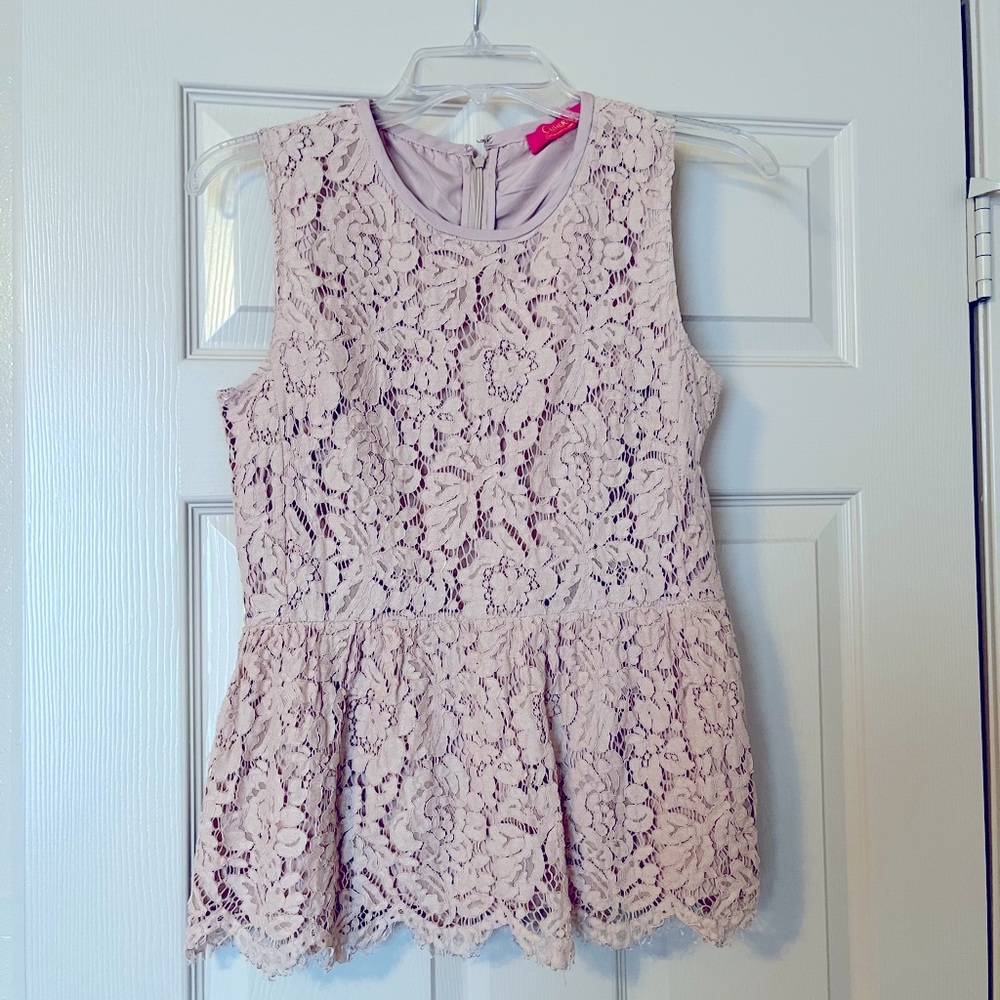 Tan Lace Peplum Top